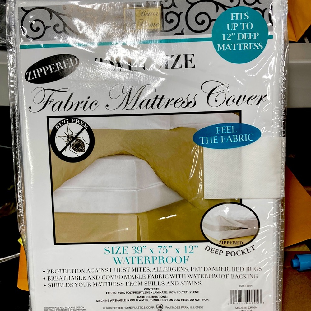 Twin size fabric mattress, cover bed bug proof fully zippered by Better Home